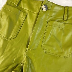 Anthropologie Maeve 25T wide leg vegan leather Chartreuse pants Green NWOT
